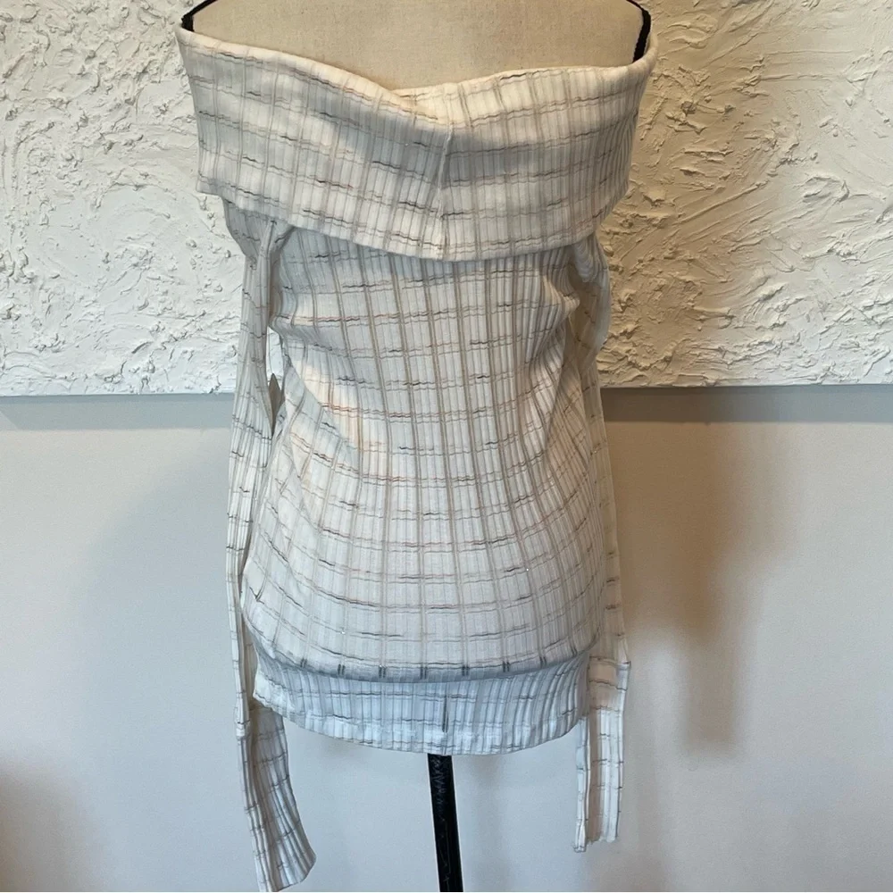 FREE PEOPLE Snowbunny Striped Off the Shoulder Metallic Long Sleeve Top L NWT.